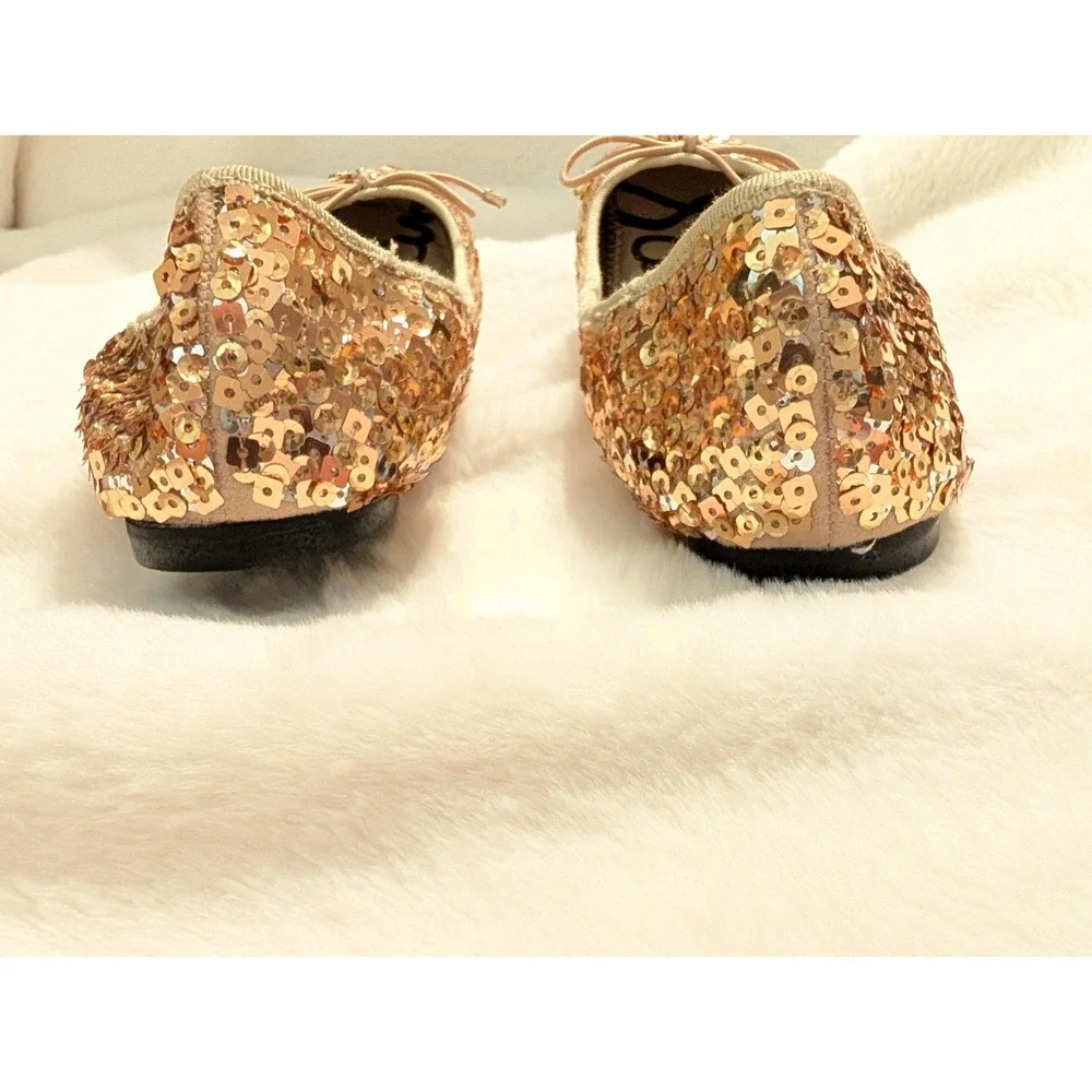 Sam Edelman Gold Sequin Ballet Flats Embellished Bow Sparkle Party Shoes Girls 2
